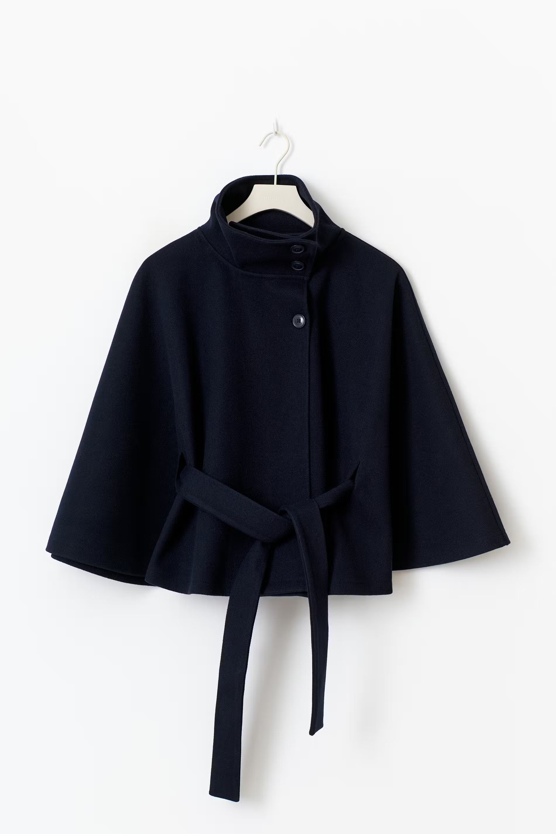 Clara | Cape jacket with sleeves, high collar, and belt