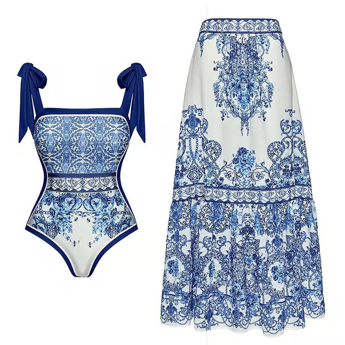 Jenna | Einteiliges Set in Blau und Weiß